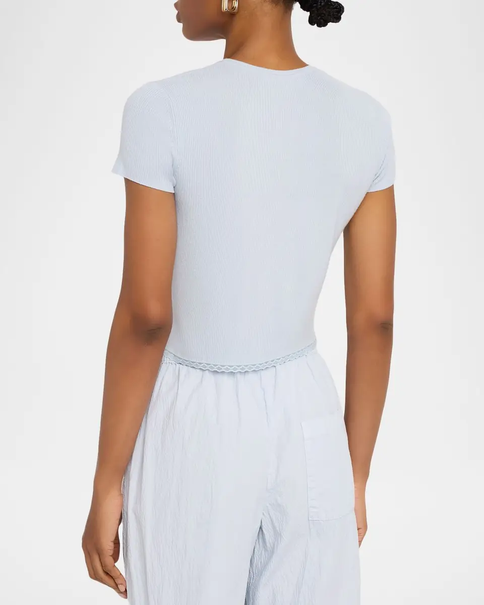 Sablyn Adelaide Slim Short-Sleeve Cardigan with Lace Trim | Thumbnail 3