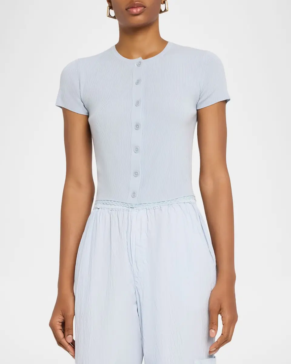 Sablyn Adelaide Slim Short-Sleeve Cardigan with Lace Trim | Thumbnail 4