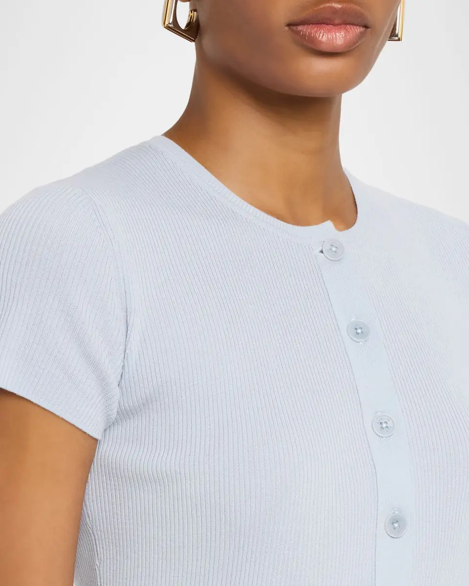 Sablyn Adelaide Slim Short-Sleeve Cardigan with Lace Trim | Thumbnail 5