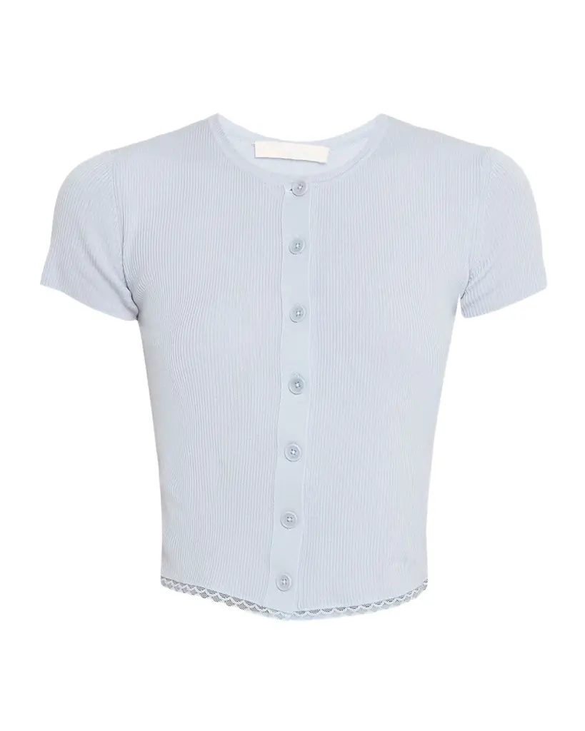 Adelaide Slim Short-Sleeve Cardigan with Lace Trim