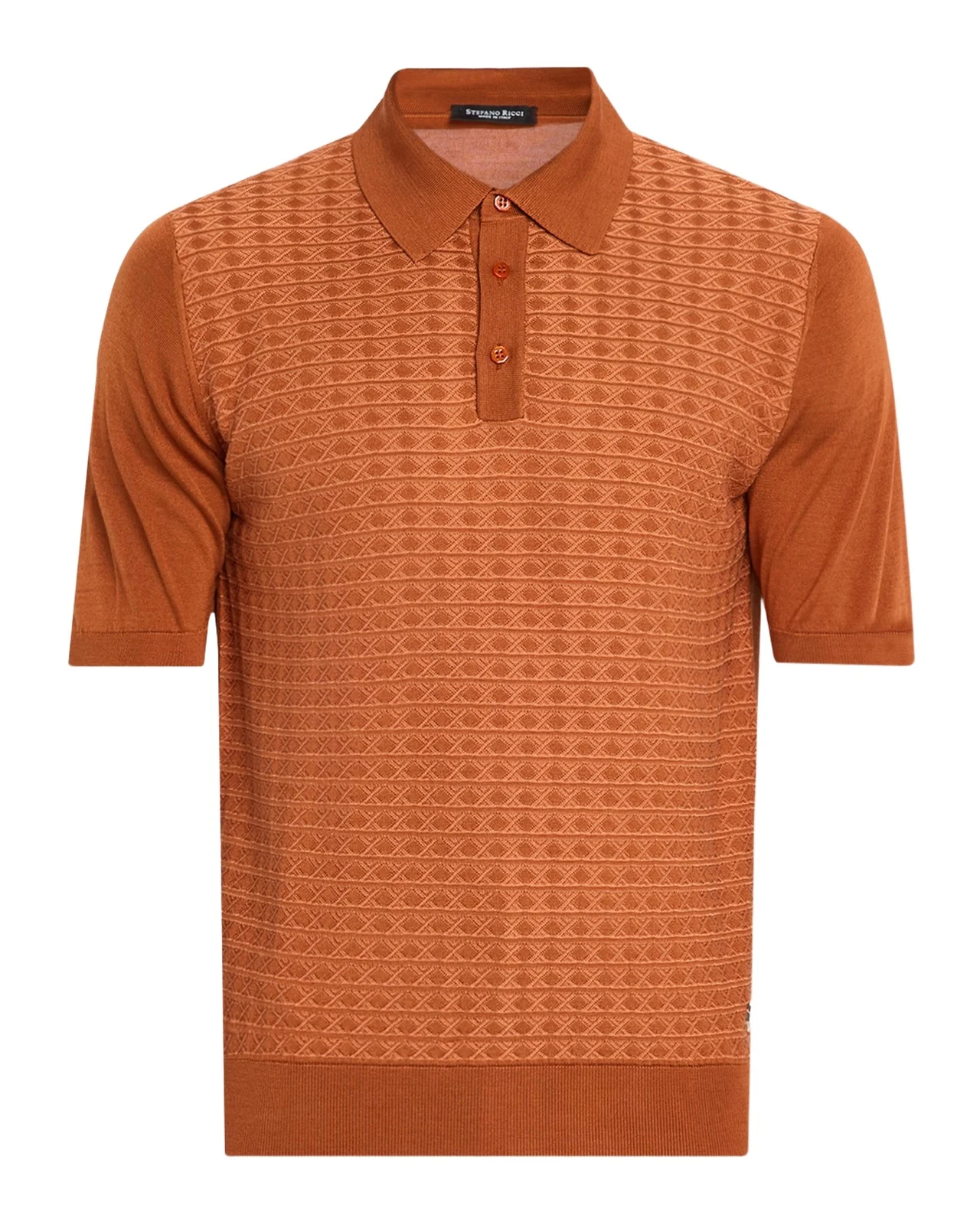 Men's Horizontal Geometric Silk and Cotton Short-Sleeve Polo Sweater