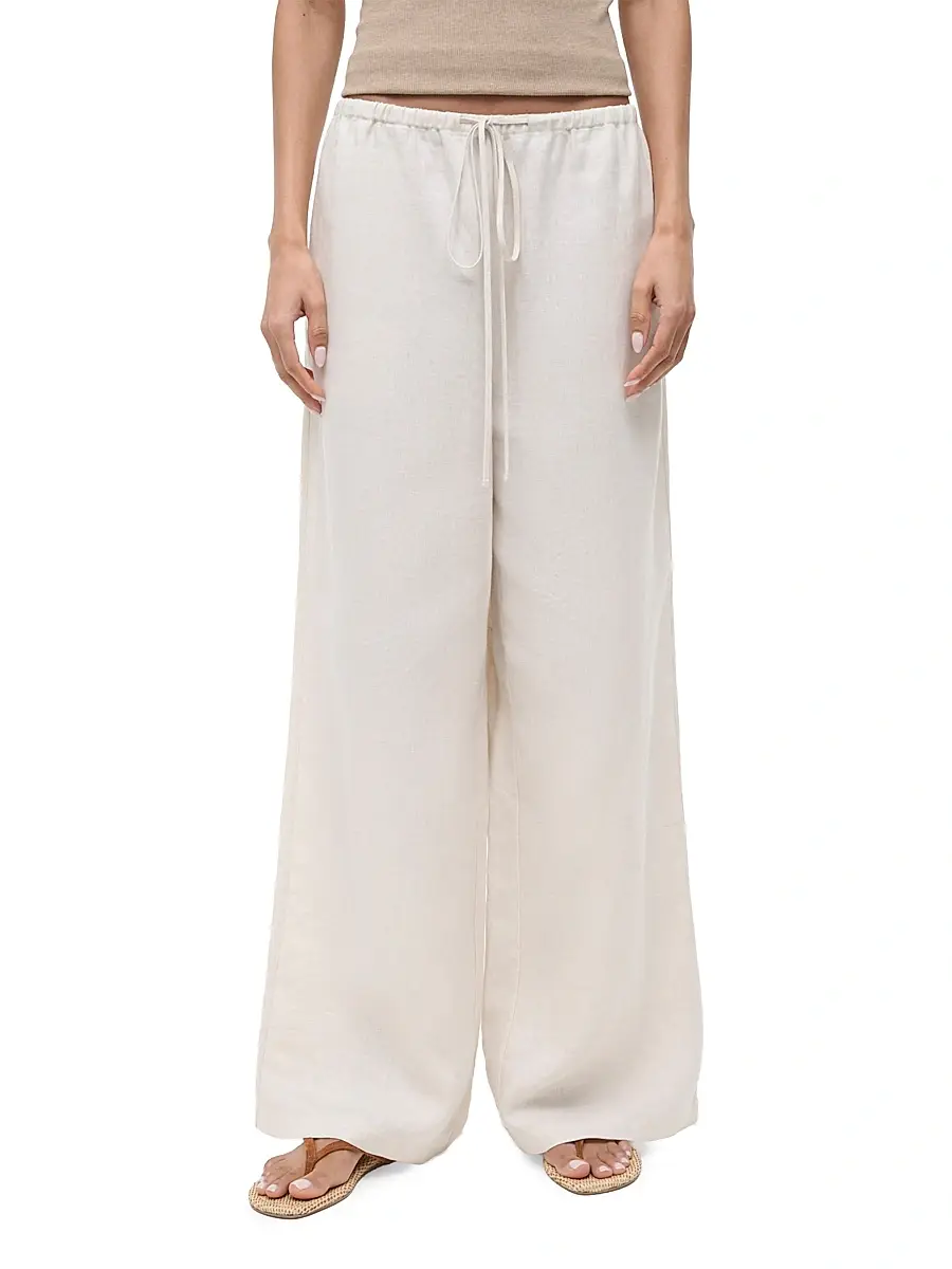 Staud Women's Mateo Linen Wide-Leg Drawstring Pants | Thumbnail 3 Staud Women's Mateo Linen Wide-Leg Drawstring Pants | Thumbnail 3