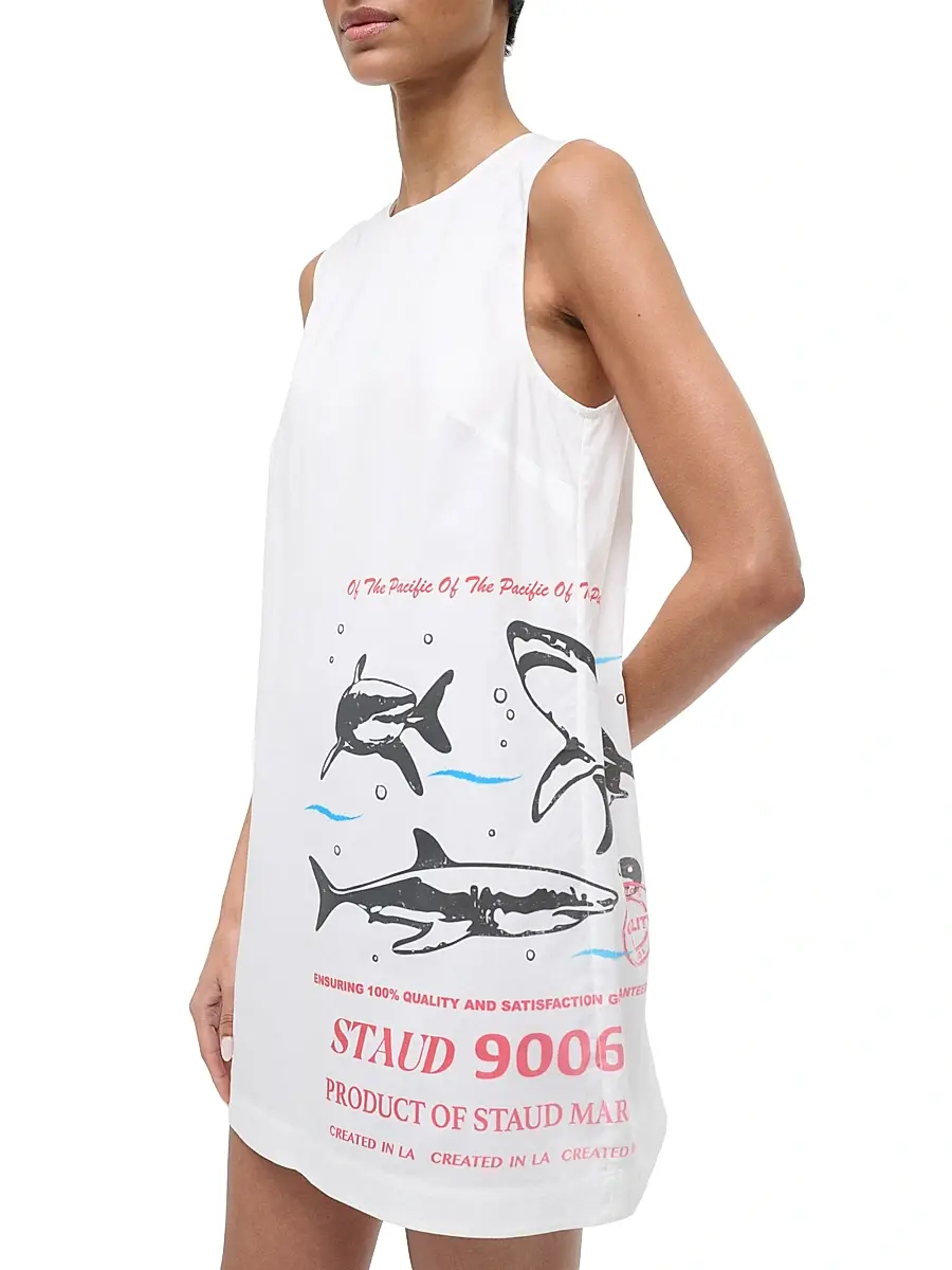 Staud Women's Brea Logo-Detailed Shark Print Cotton Minidress | Thumbnail 4 Staud Women's Brea Logo-Detailed Shark Print Cotton Minidress | Thumbnail 4