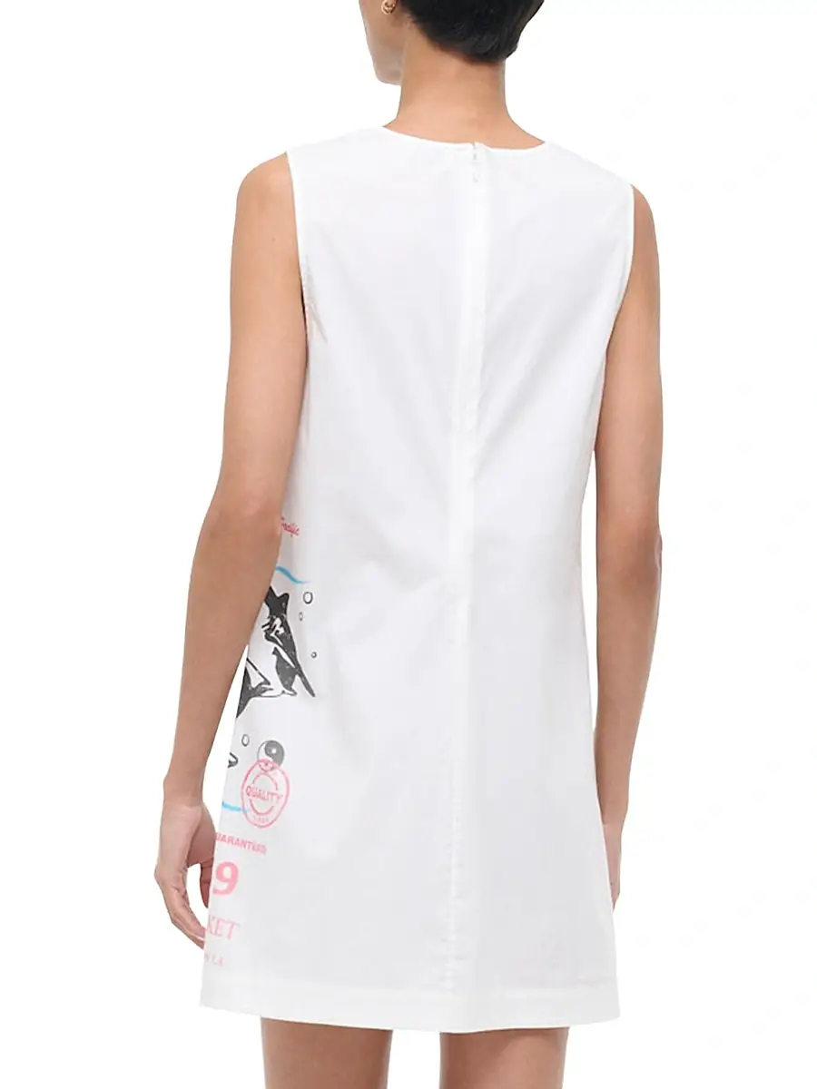 Staud Women's Brea Logo-Detailed Shark Print Cotton Minidress | Thumbnail 5 Staud Women's Brea Logo-Detailed Shark Print Cotton Minidress | Thumbnail 5