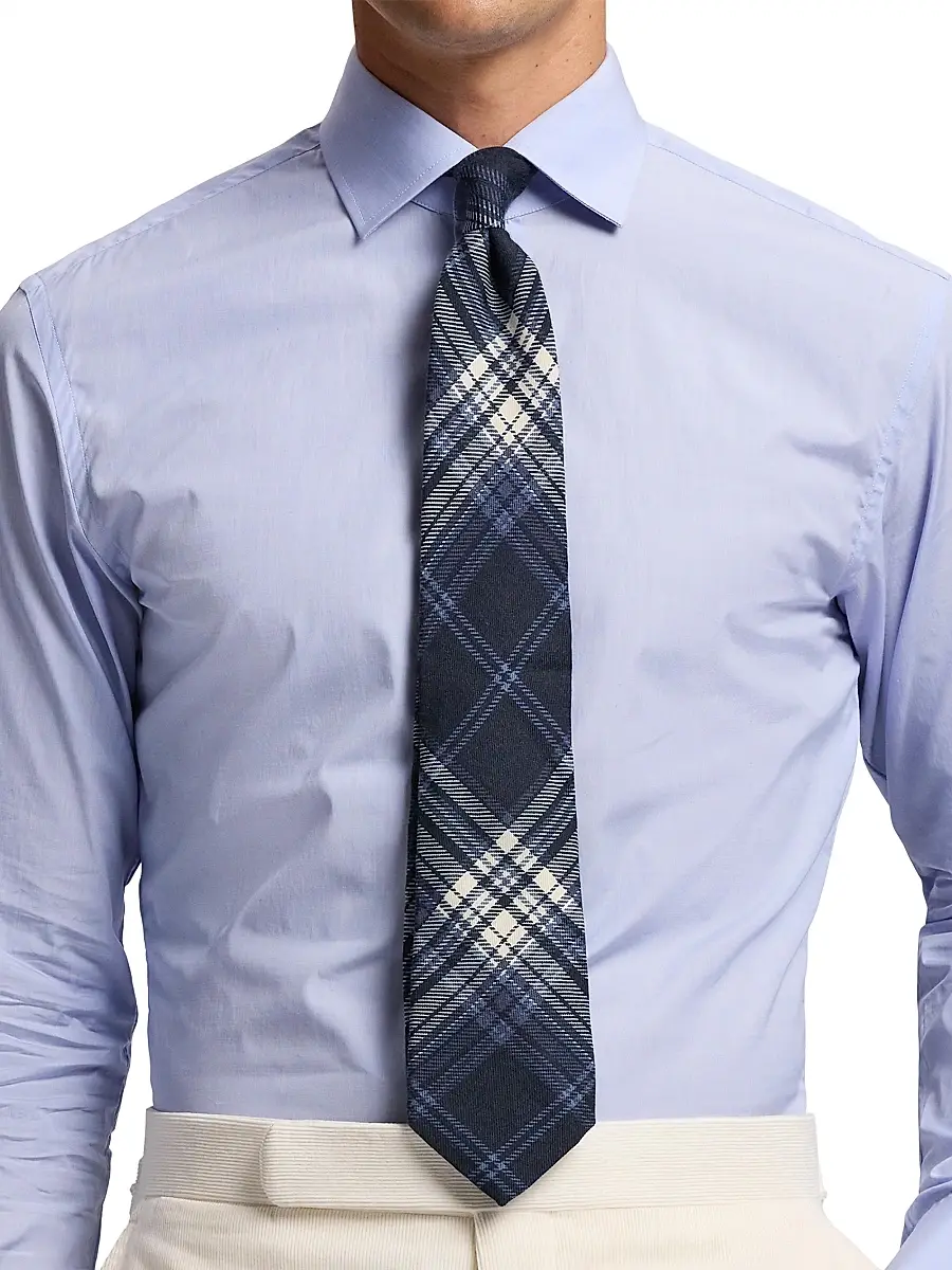 Ralph Lauren Purple Label Men's Plaid Cashmere-Silk Tie - Navy | Thumbnail 2