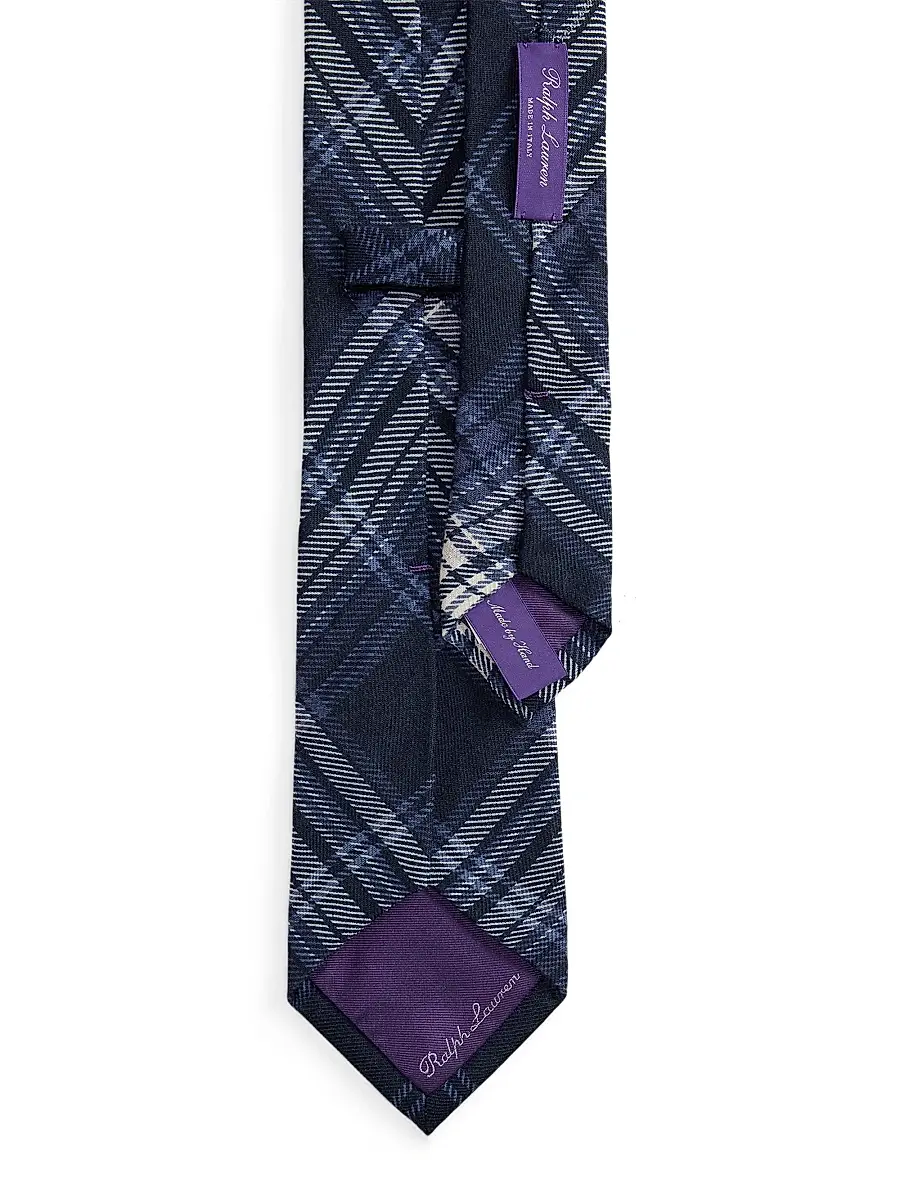 Ralph Lauren Purple Label Men's Plaid Cashmere-Silk Tie - Navy | Thumbnail 3