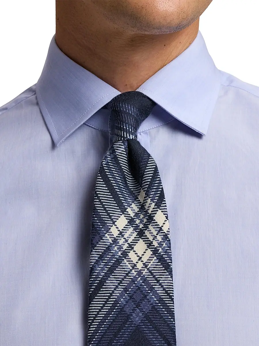 Ralph Lauren Purple Label Men's Plaid Cashmere-Silk Tie - Navy | Thumbnail 4