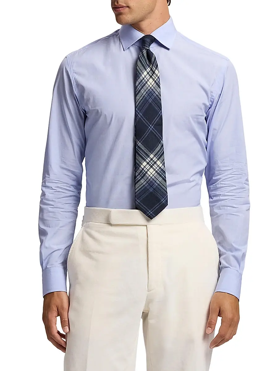Ralph Lauren Purple Label Men's Plaid Cashmere-Silk Tie - Navy | Thumbnail 6