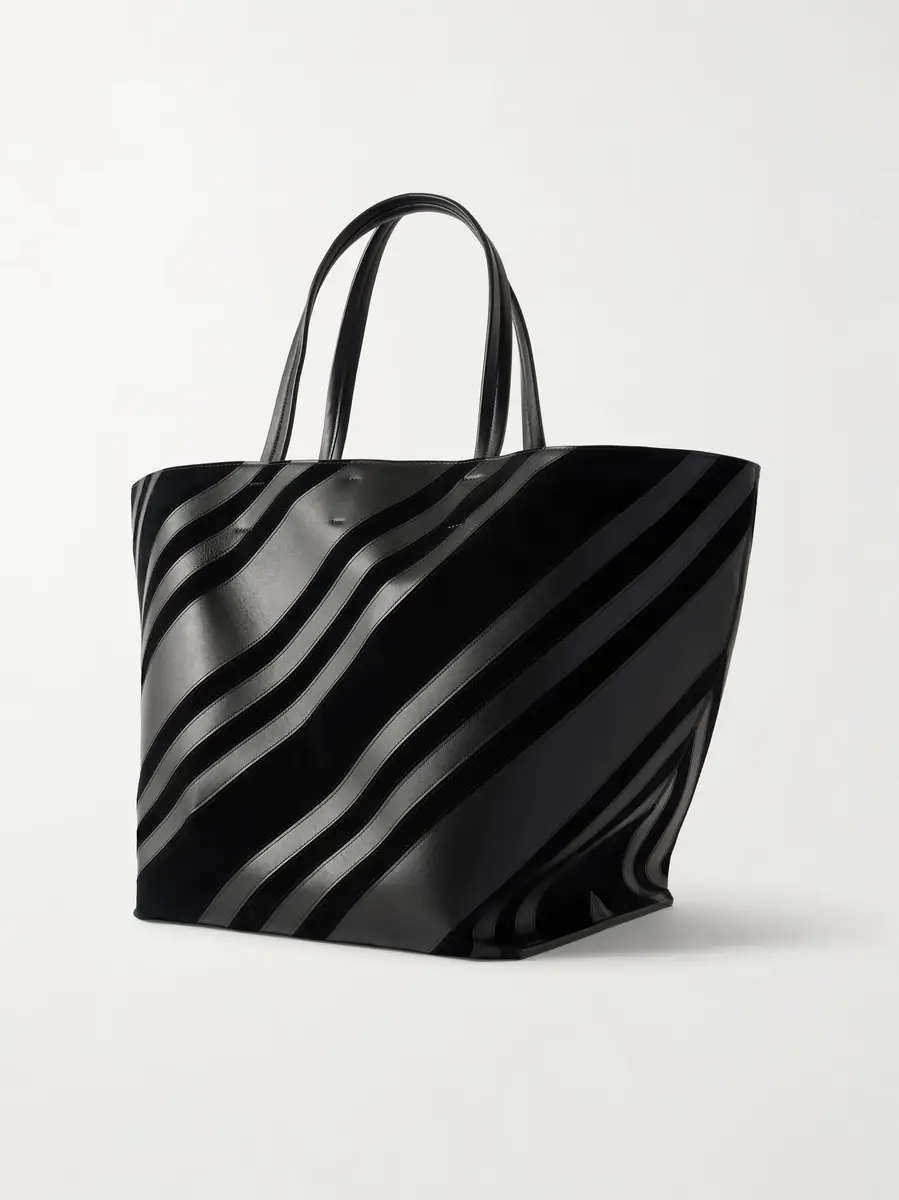 Phoebe Philo Basket Cabas striped leather and suede tote - black - One Size | Thumbnail 4