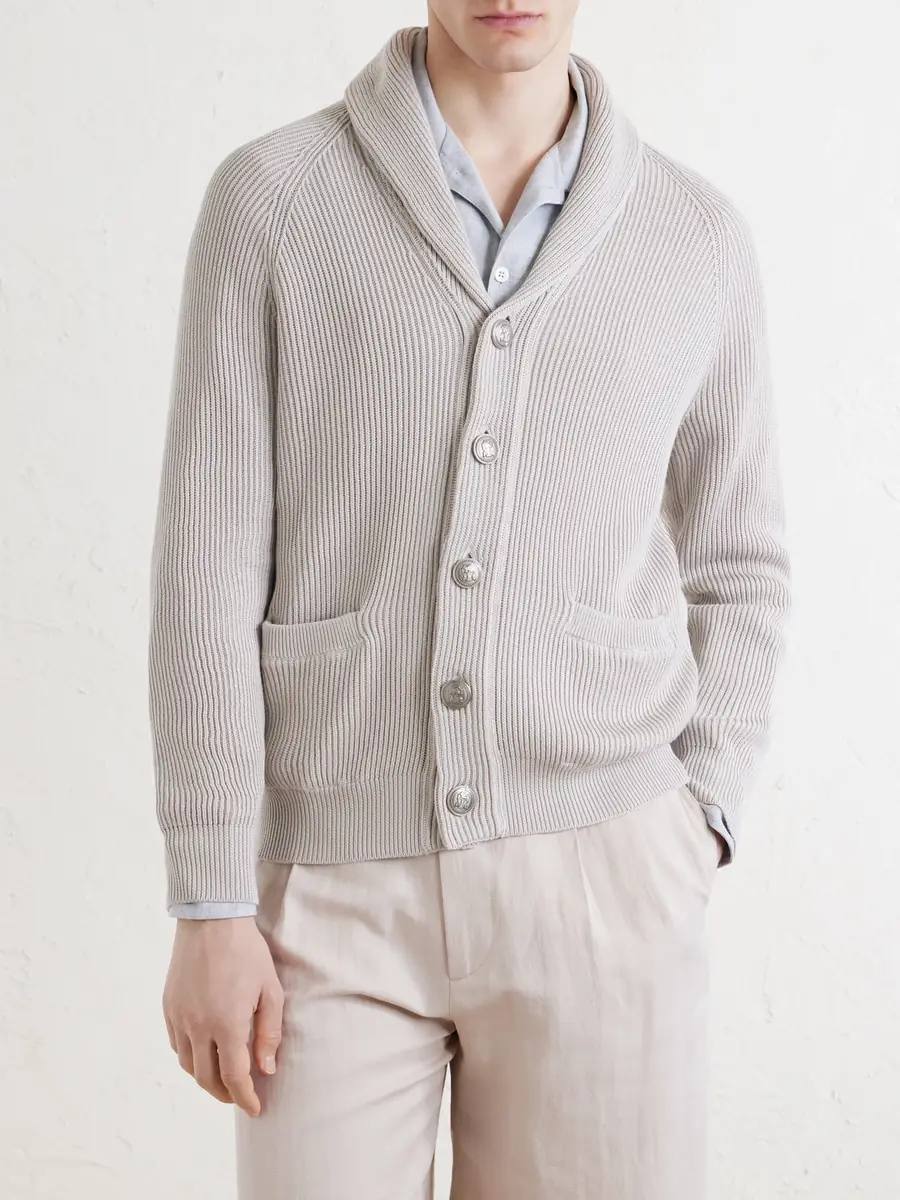 Brunello Cucinelli Shawl-Collar Ribbed Cotton Cardigan - Men | Thumbnail 3 Brunello Cucinelli Shawl-Collar Ribbed Cotton Cardigan - Men | Thumbnail 3