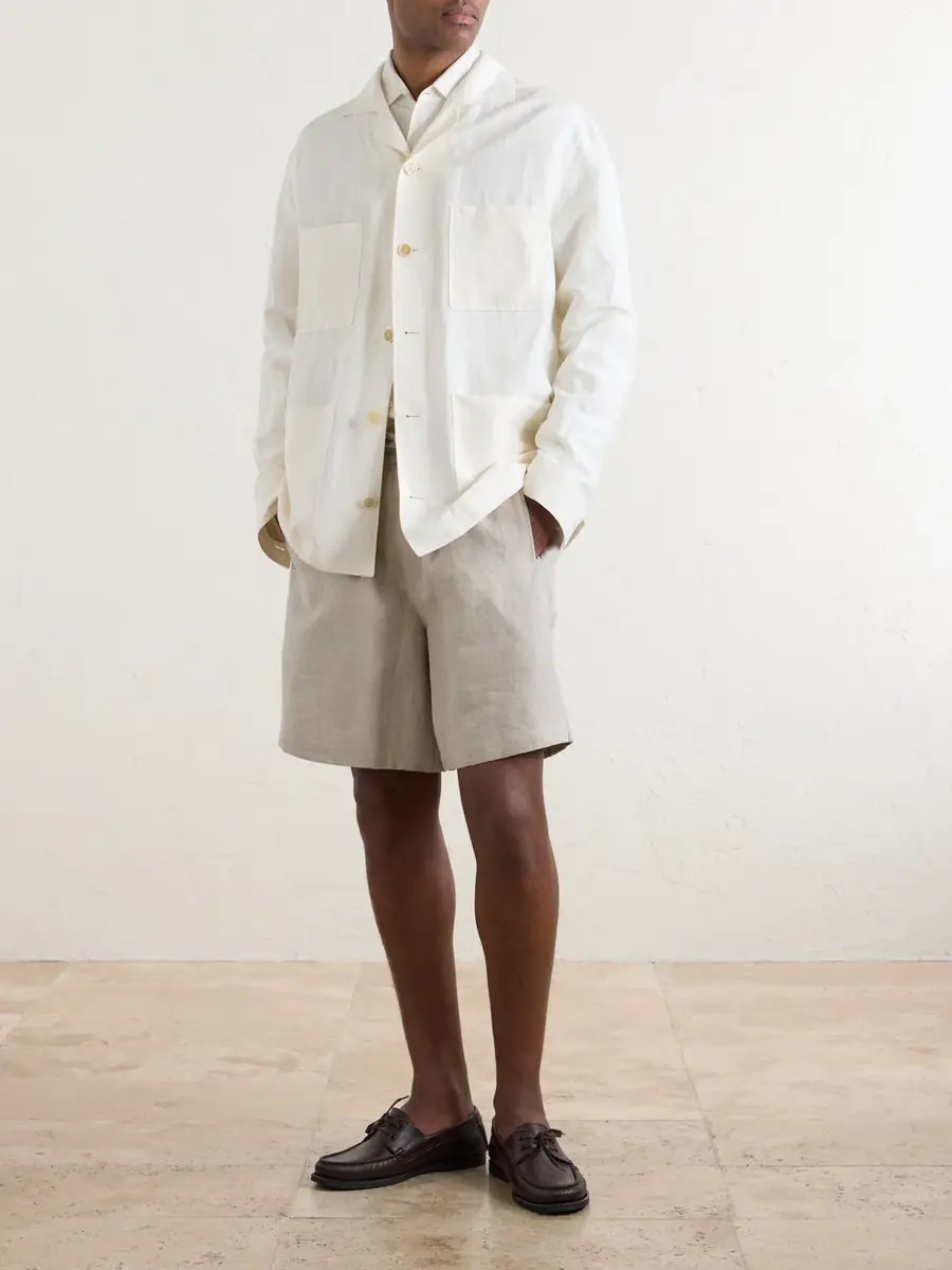 Saman Amel Straight-Leg Linen Drawstring Shorts - Men | Thumbnail 2
