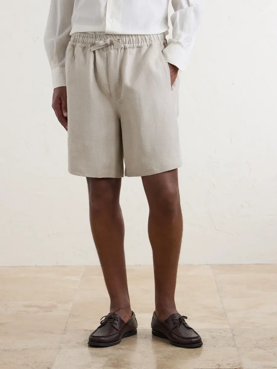 Saman Amel Straight-Leg Linen Drawstring Shorts - Men | Thumbnail 3