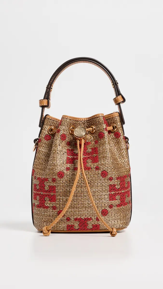Tory Burch T Monogram Straw Mini Bucket Bag | Thumbnail 2 Tory Burch T Monogram Straw Mini Bucket Bag | Thumbnail 2