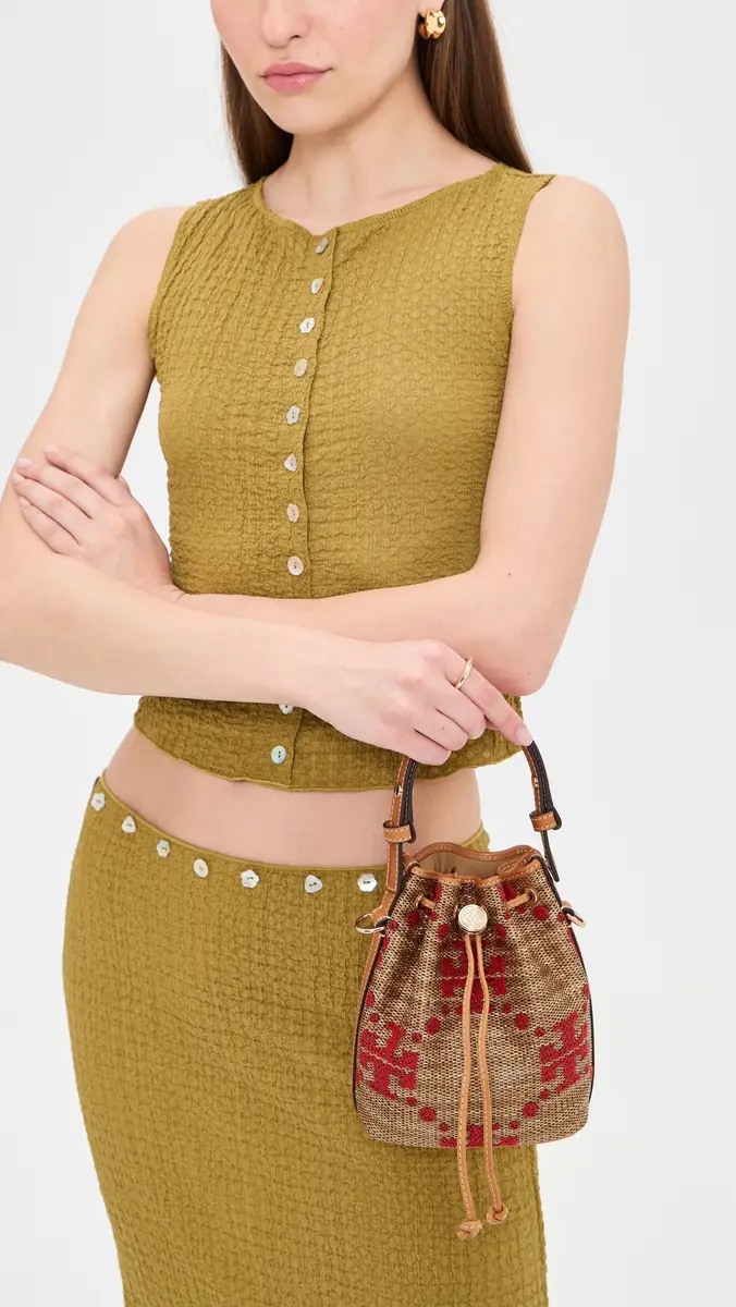 Tory Burch T Monogram Straw Mini Bucket Bag | Thumbnail 3 Tory Burch T Monogram Straw Mini Bucket Bag | Thumbnail 3