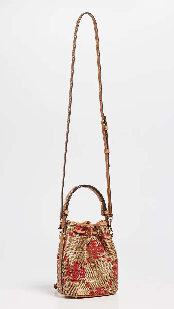 Tory Burch T Monogram Straw Mini Bucket Bag | Thumbnail 4 Tory Burch T Monogram Straw Mini Bucket Bag | Thumbnail 4