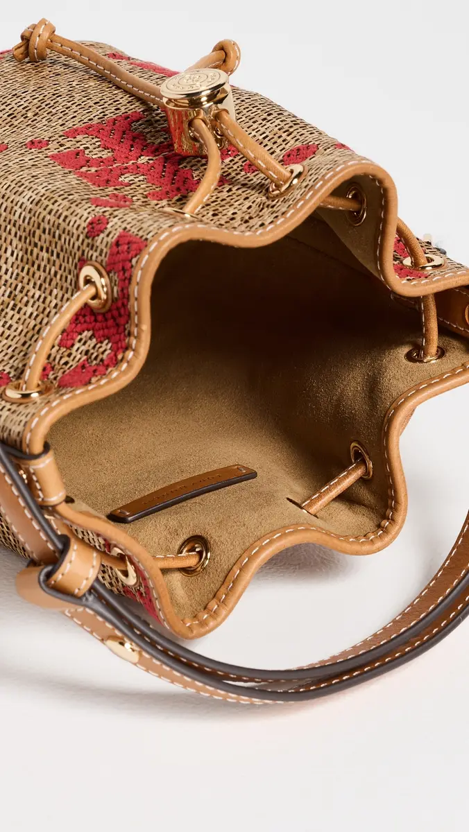 Tory Burch T Monogram Straw Mini Bucket Bag | Thumbnail 6 Tory Burch T Monogram Straw Mini Bucket Bag | Thumbnail 6