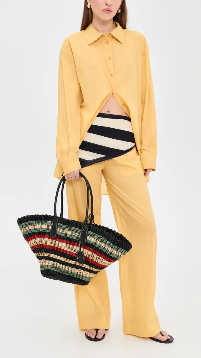 Polo Ralph Lauren Bellport Stripe Raffia Basket Tote Bag Multi Stripe One Size | Thumbnail 3 Polo Ralph Lauren Bellport Stripe Raffia Basket Tote Bag Multi Stripe One Size | Thumbnail 3