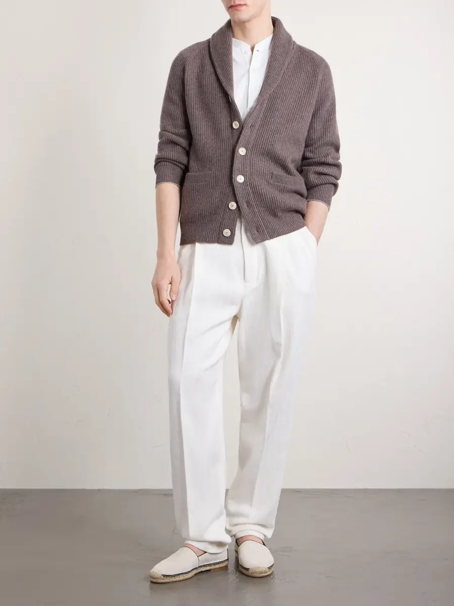 Brunello Cucinelli Straight-Leg Pleated Herringbone Cotton and Linen-Blend Trousers - Men | Thumbnail 2 Brunello Cucinelli Straight-Leg Pleated Herringbone Cotton and Linen-Blend Trousers - Men | Thumbnail 2
