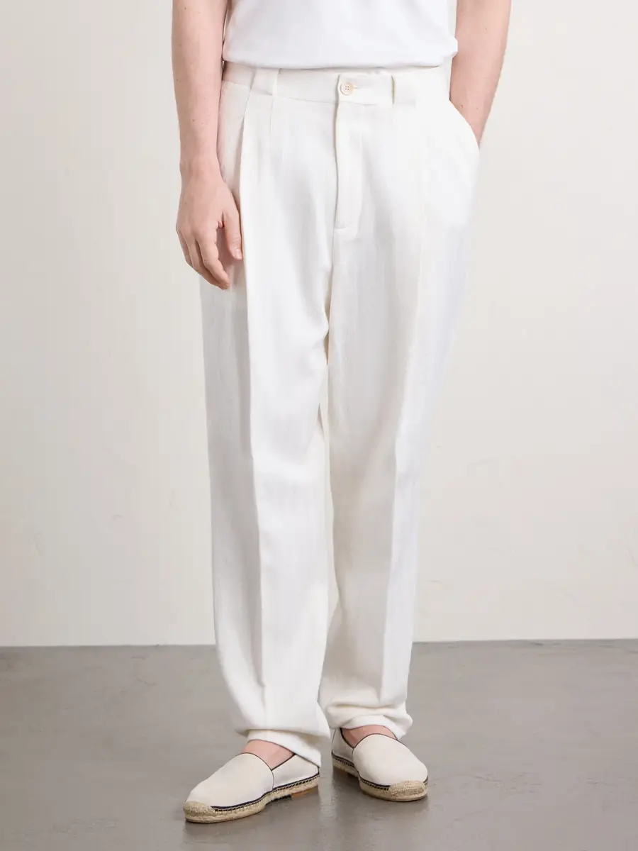 Brunello Cucinelli Straight-Leg Pleated Herringbone Cotton and Linen-Blend Trousers - Men | Thumbnail 3 Brunello Cucinelli Straight-Leg Pleated Herringbone Cotton and Linen-Blend Trousers - Men | Thumbnail 3