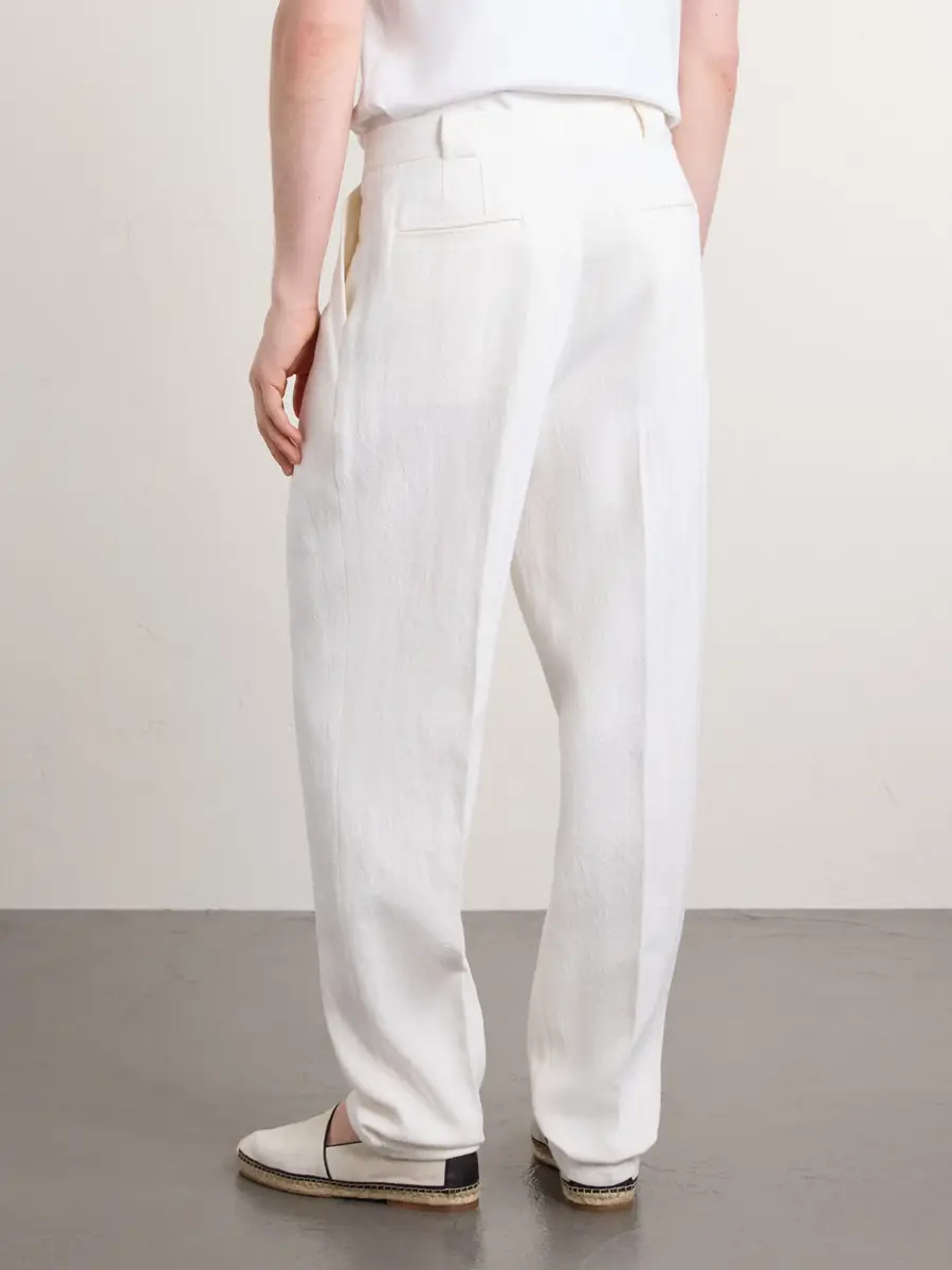 Brunello Cucinelli Straight-Leg Pleated Herringbone Cotton and Linen-Blend Trousers - Men | Thumbnail 4 Brunello Cucinelli Straight-Leg Pleated Herringbone Cotton and Linen-Blend Trousers - Men | Thumbnail 4
