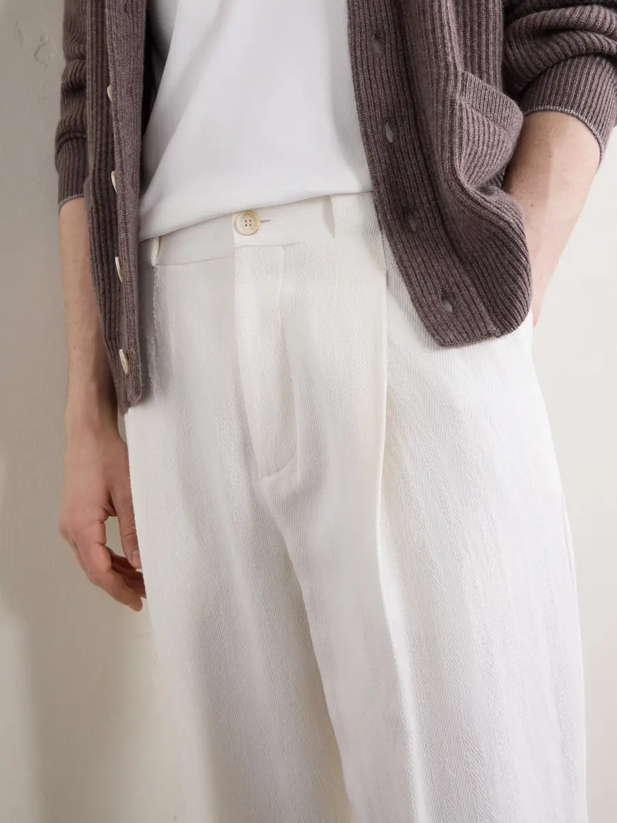 Brunello Cucinelli Straight-Leg Pleated Herringbone Cotton and Linen-Blend Trousers - Men | Thumbnail 5 Brunello Cucinelli Straight-Leg Pleated Herringbone Cotton and Linen-Blend Trousers - Men | Thumbnail 5