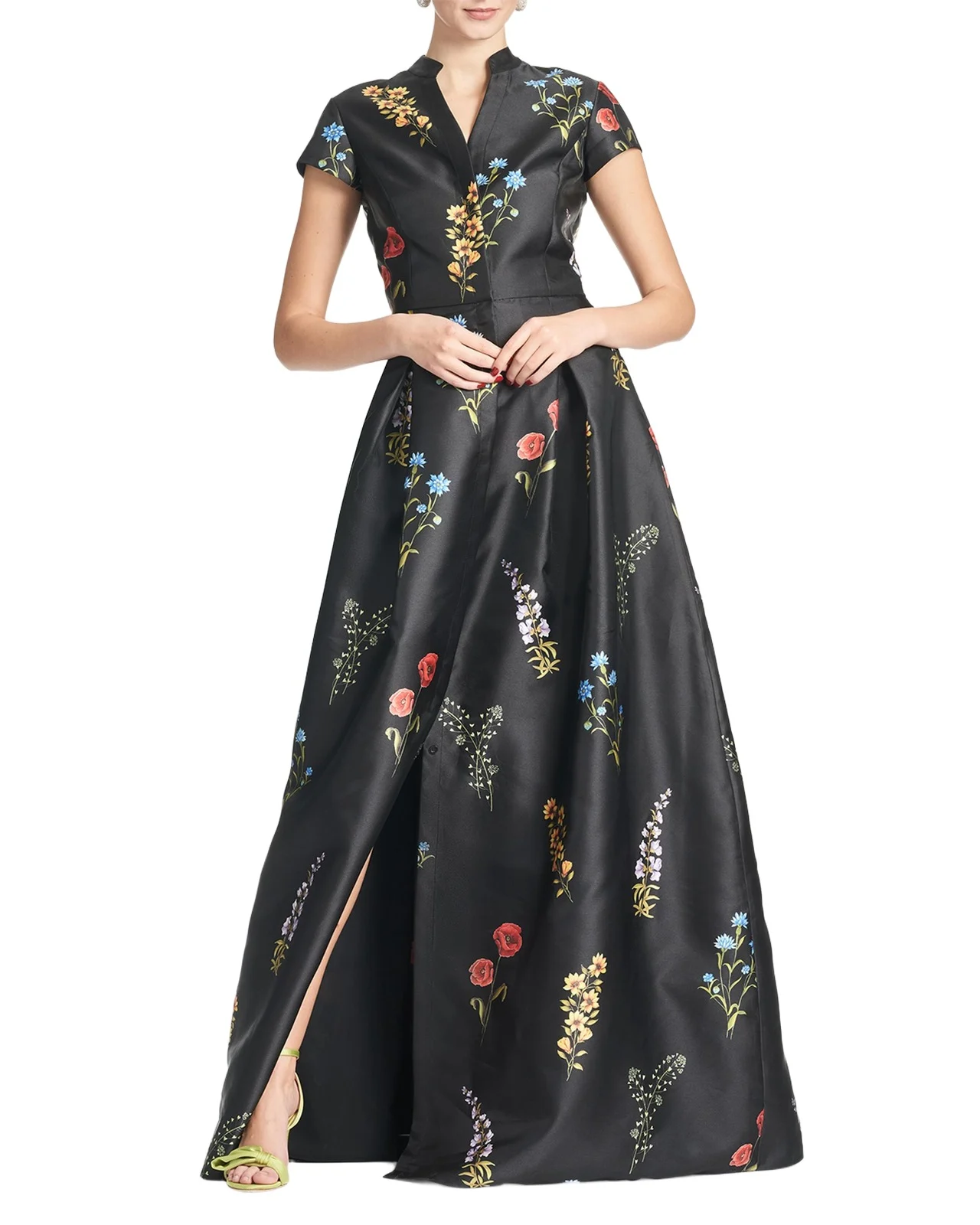 Marta Pleated Floral-Print A-Line Gown Marta Pleated Floral-Print A-Line Gown