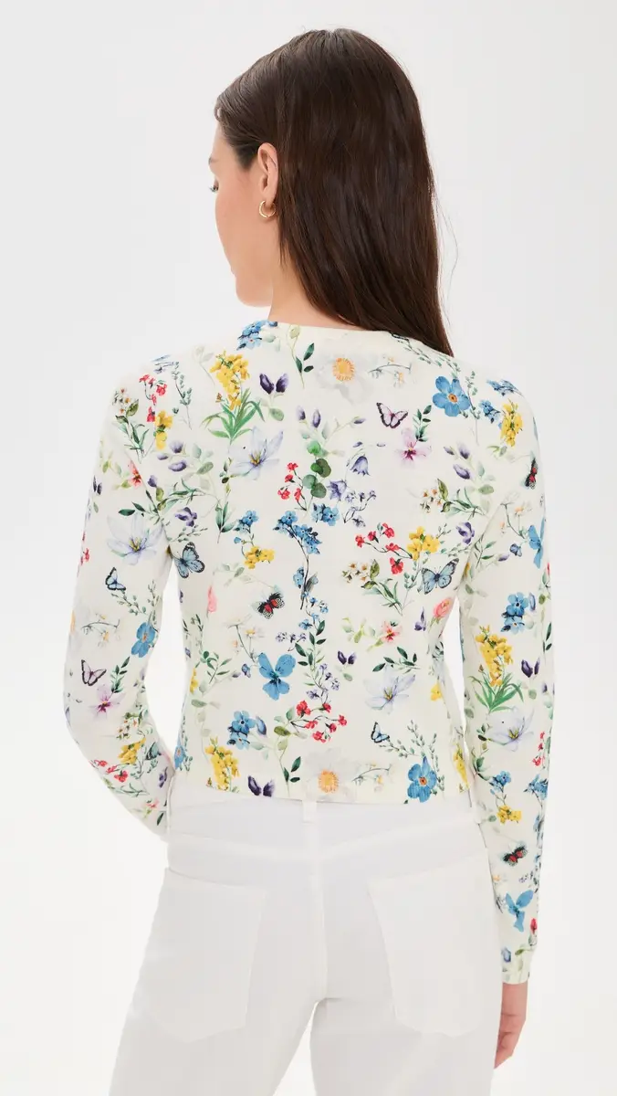 ALICE + OLIVIA Carson Printed Cardigan Twisting Vines Off White | Thumbnail 3
