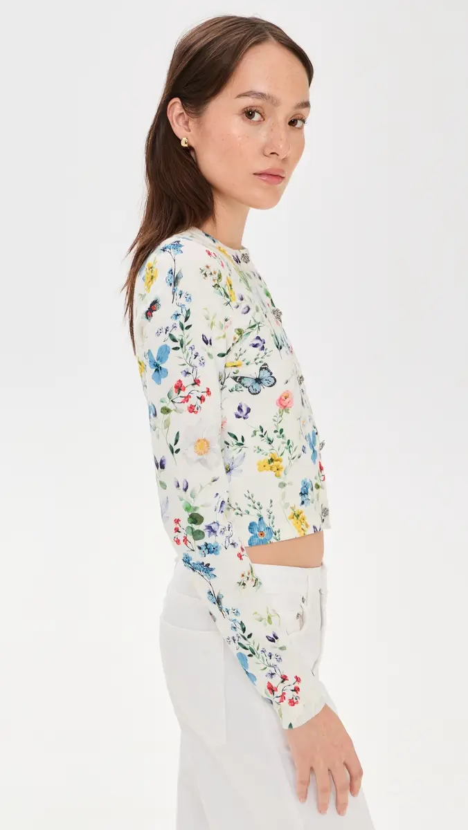 ALICE + OLIVIA Carson Printed Cardigan Twisting Vines Off White | Thumbnail 4