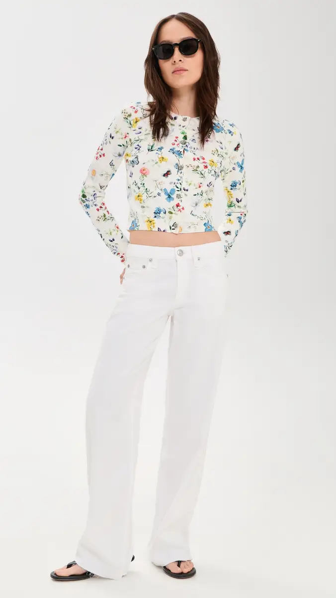 ALICE + OLIVIA Carson Printed Cardigan Twisting Vines Off White | Thumbnail 5