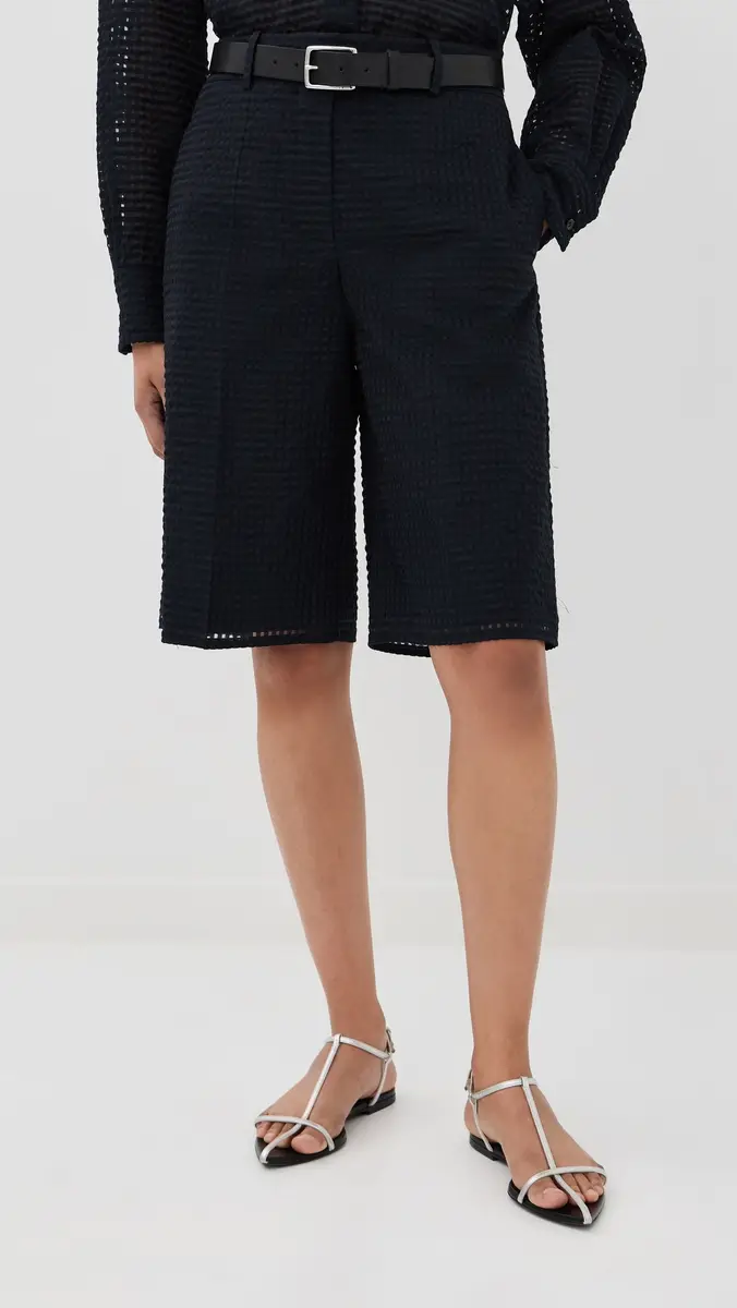Another Tomorrow Gingham Bermuda Pants Black | Thumbnail 2 Another Tomorrow Gingham Bermuda Pants Black | Thumbnail 2