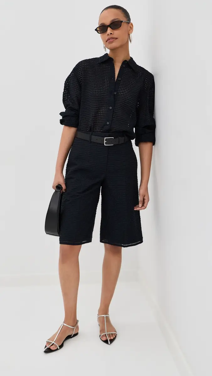 Another Tomorrow Gingham Bermuda Pants Black | Thumbnail 5 Another Tomorrow Gingham Bermuda Pants Black | Thumbnail 5