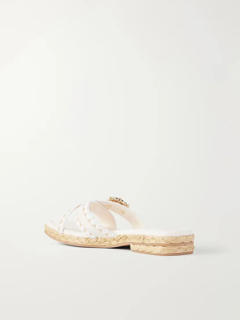Roger Vivier Strass Crystal-embellished Leather-trimmed Raffia Slides | Thumbnail 3 Roger Vivier Strass Crystal-embellished Leather-trimmed Raffia Slides | Thumbnail 3