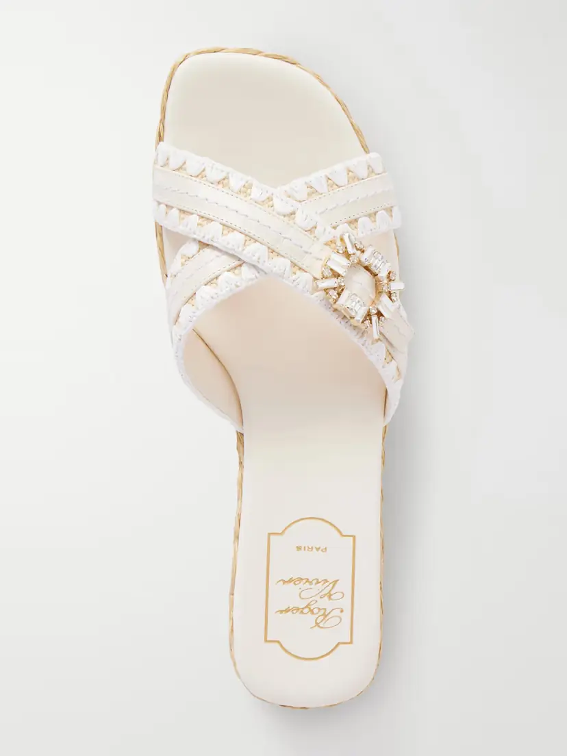 Roger Vivier Strass Crystal-embellished Leather-trimmed Raffia Slides | Thumbnail 6 Roger Vivier Strass Crystal-embellished Leather-trimmed Raffia Slides | Thumbnail 6