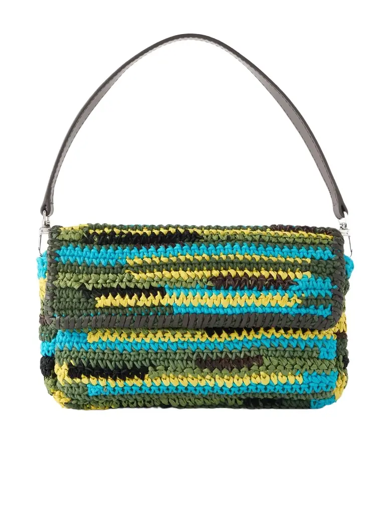 Staud Timmy Leather-trimmed Crocheted Fabric And Raffia Shoulder Bag | Image 1 Staud Timmy Leather-trimmed Crocheted Fabric And Raffia Shoulder Bag | Image 1