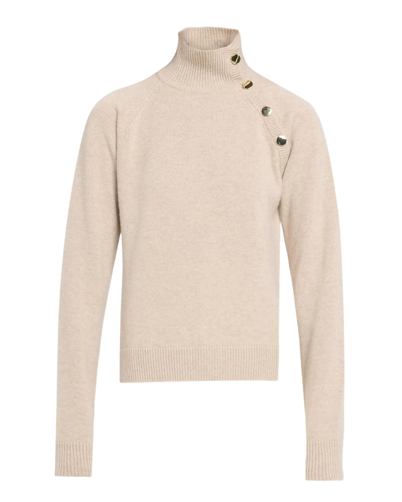 Button-Shoulder Cashmere Turtleneck Sweater