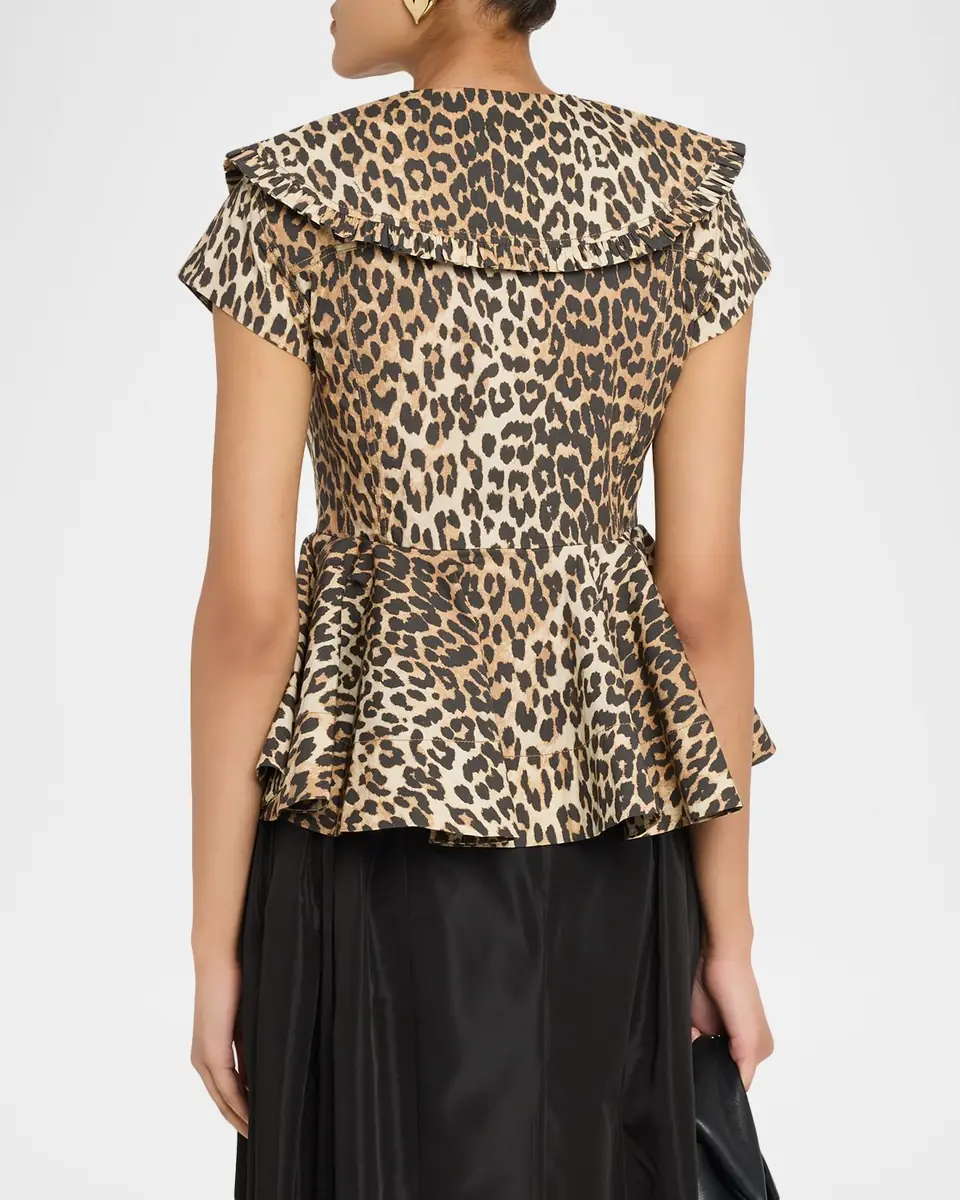 Ganni Leopard-Print Stretch-Cotton Peplum Top | Thumbnail 3 Ganni Leopard-Print Stretch-Cotton Peplum Top | Thumbnail 3
