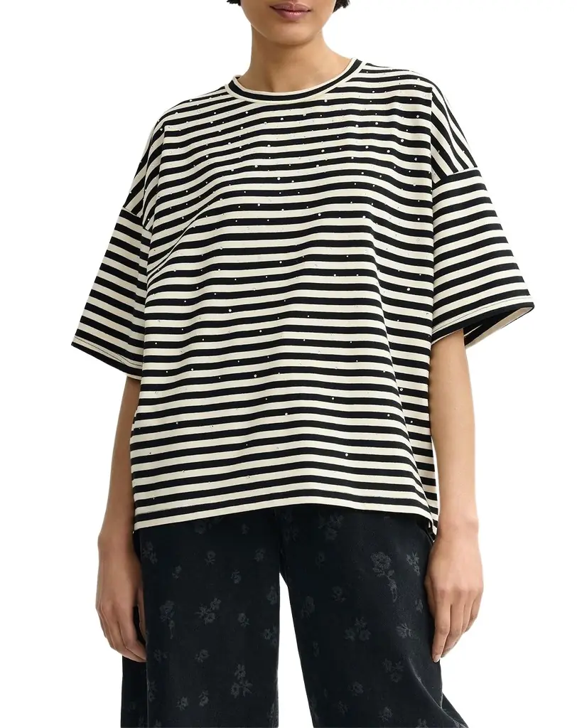 Essentiel Antwerp Joste Embellished Striped T-Shirt | Image 1 Essentiel Antwerp Joste Embellished Striped T-Shirt | Image 1