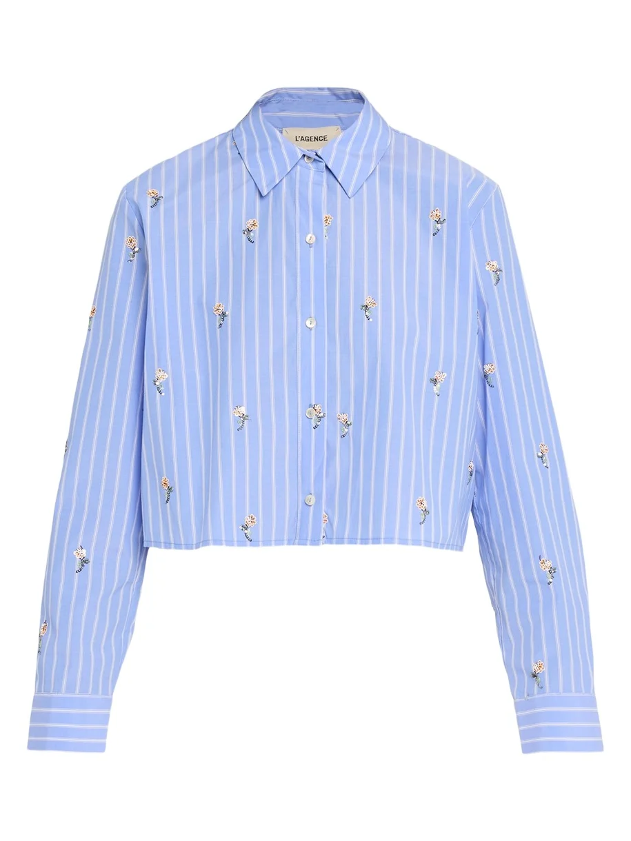 L'Agence Cosette Sequined Button-Front Crop Shirt