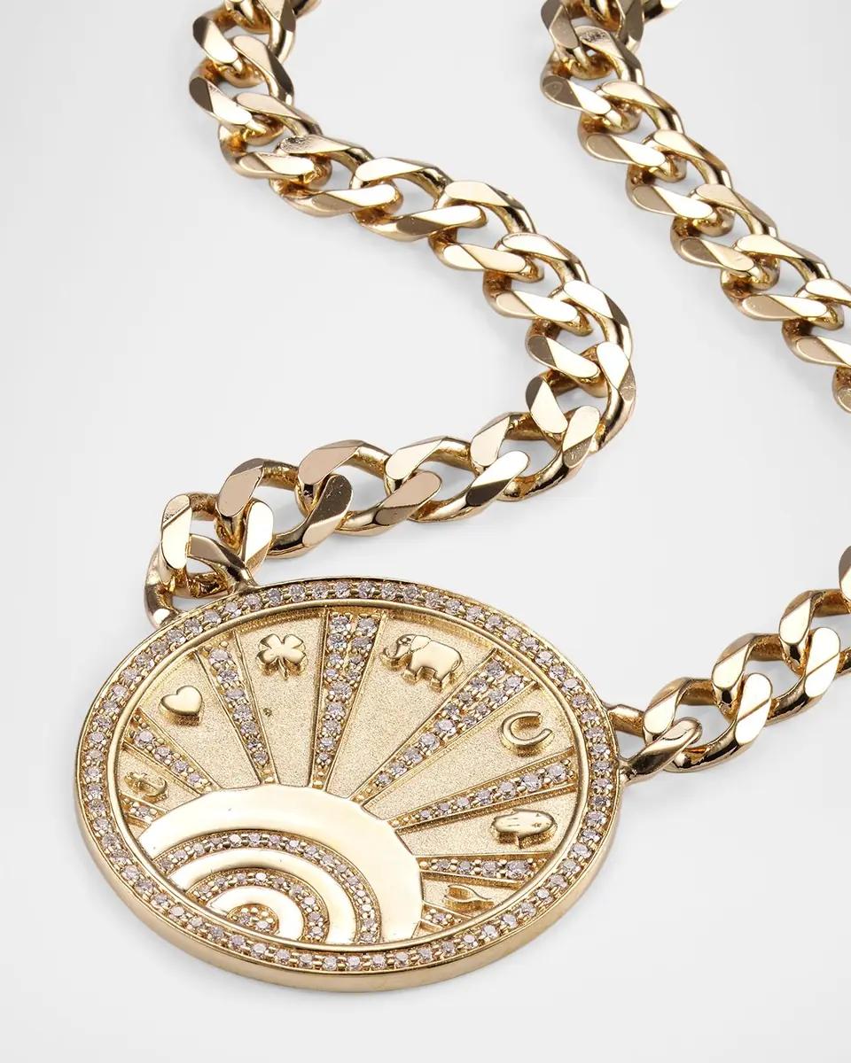 Sydney Evan 14K Diamond Pave Rays Evil Eye Luck Coin Necklace | Thumbnail 3 Sydney Evan 14K Diamond Pave Rays Evil Eye Luck Coin Necklace | Thumbnail 3