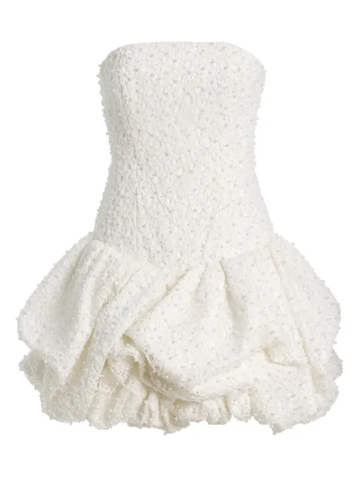Aje Juniper Pearl-Embellished Lace Bubble Mini Dress