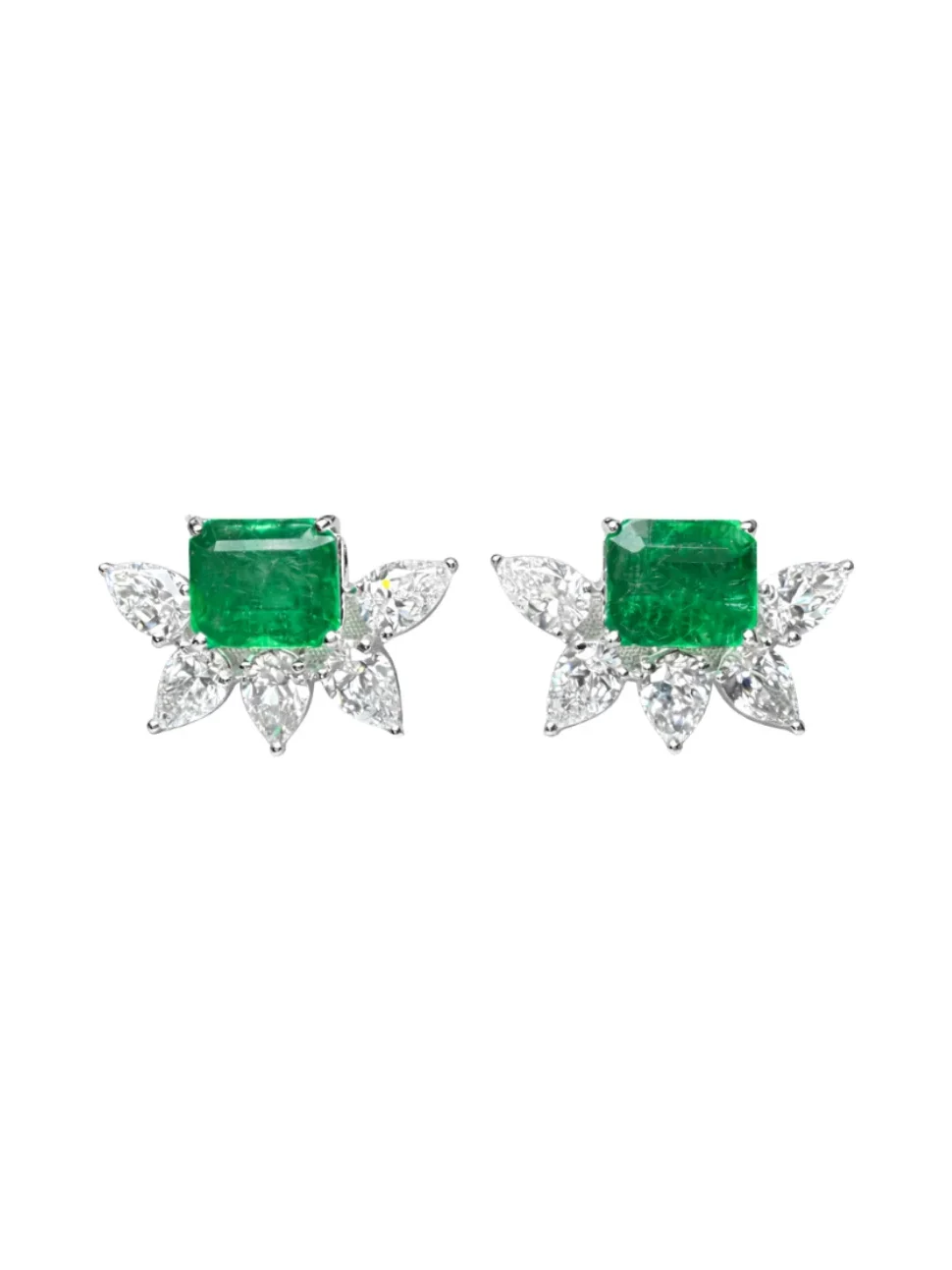 12.81ct Emerald Diamond 18K Gold Leaf Earrings