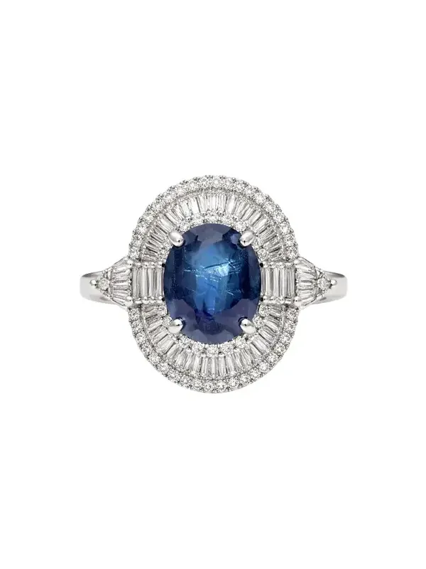 3.60ct Diamond Sapphire 18K Gold Halo Ring