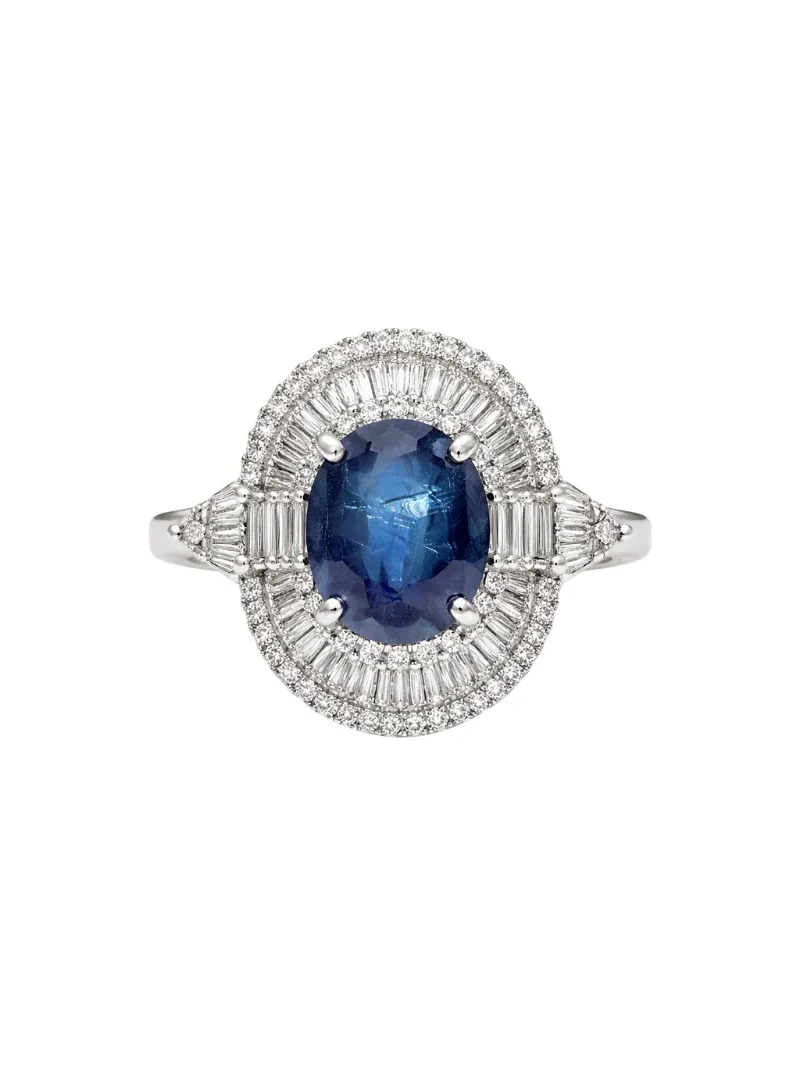 3.60ct Diamond Sapphire 18K Gold Halo Ring 3.60ct Diamond Sapphire 18K Gold Halo Ring