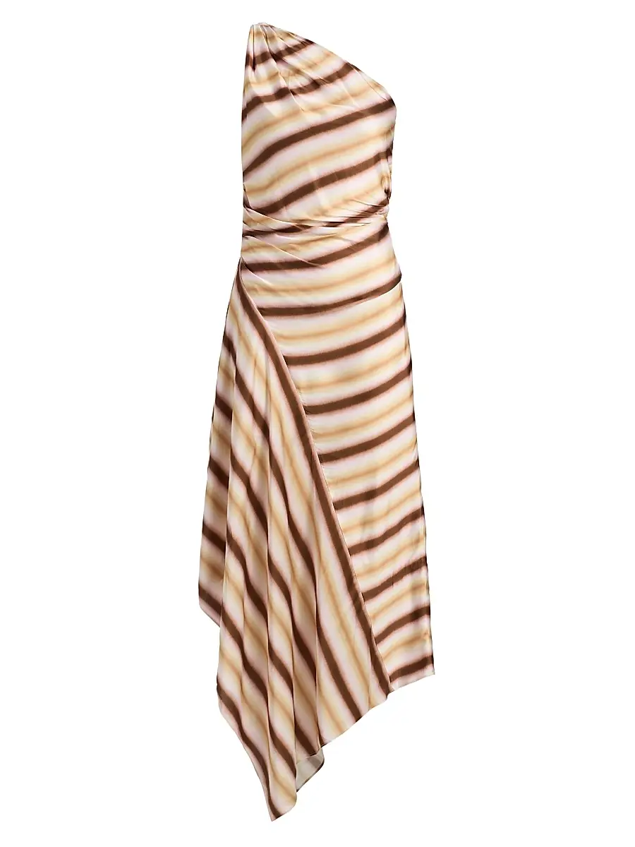 A.L.C. Women's Lyn Striped One-Shoulder Midi-Dress - Peach Blossom Milk Chocolate | Image 1 A.L.C. Women's Lyn Striped One-Shoulder Midi-Dress - Peach Blossom Milk Chocolate | Image 1