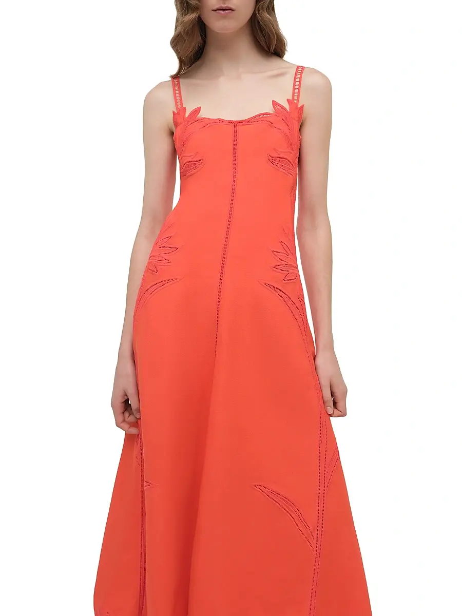 Simkhai Women's Ellery Floral Embroidered Linen-Blend Midi-Dress | Thumbnail 6