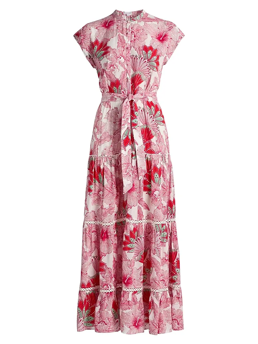 Poupette St Barth Women's Kora Floral Cap-Sleeve Shirtdress - Pink Padang | Image 1 Poupette St Barth Women's Kora Floral Cap-Sleeve Shirtdress - Pink Padang | Image 1