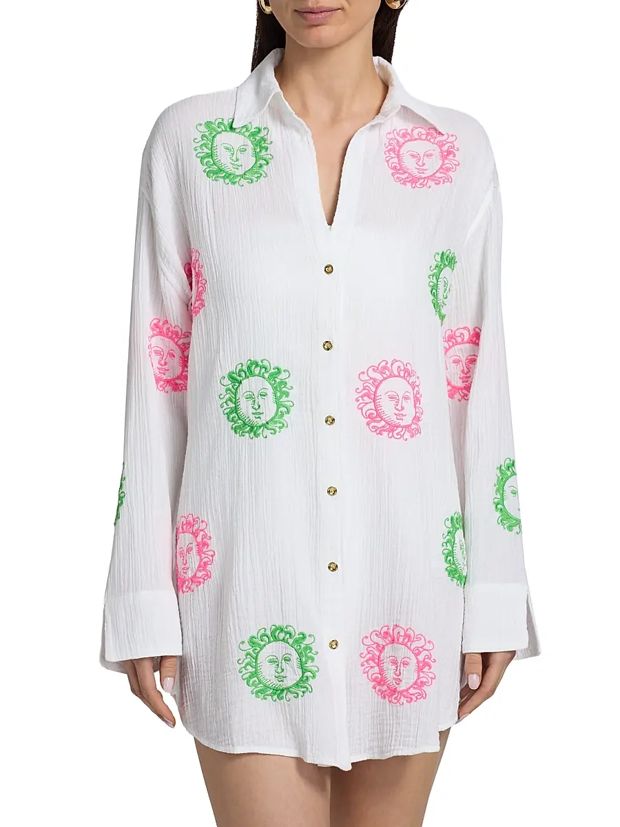 Lilly Pulitzer Women's Kwitney Embroidered Cover-Up Shirt | Thumbnail 3