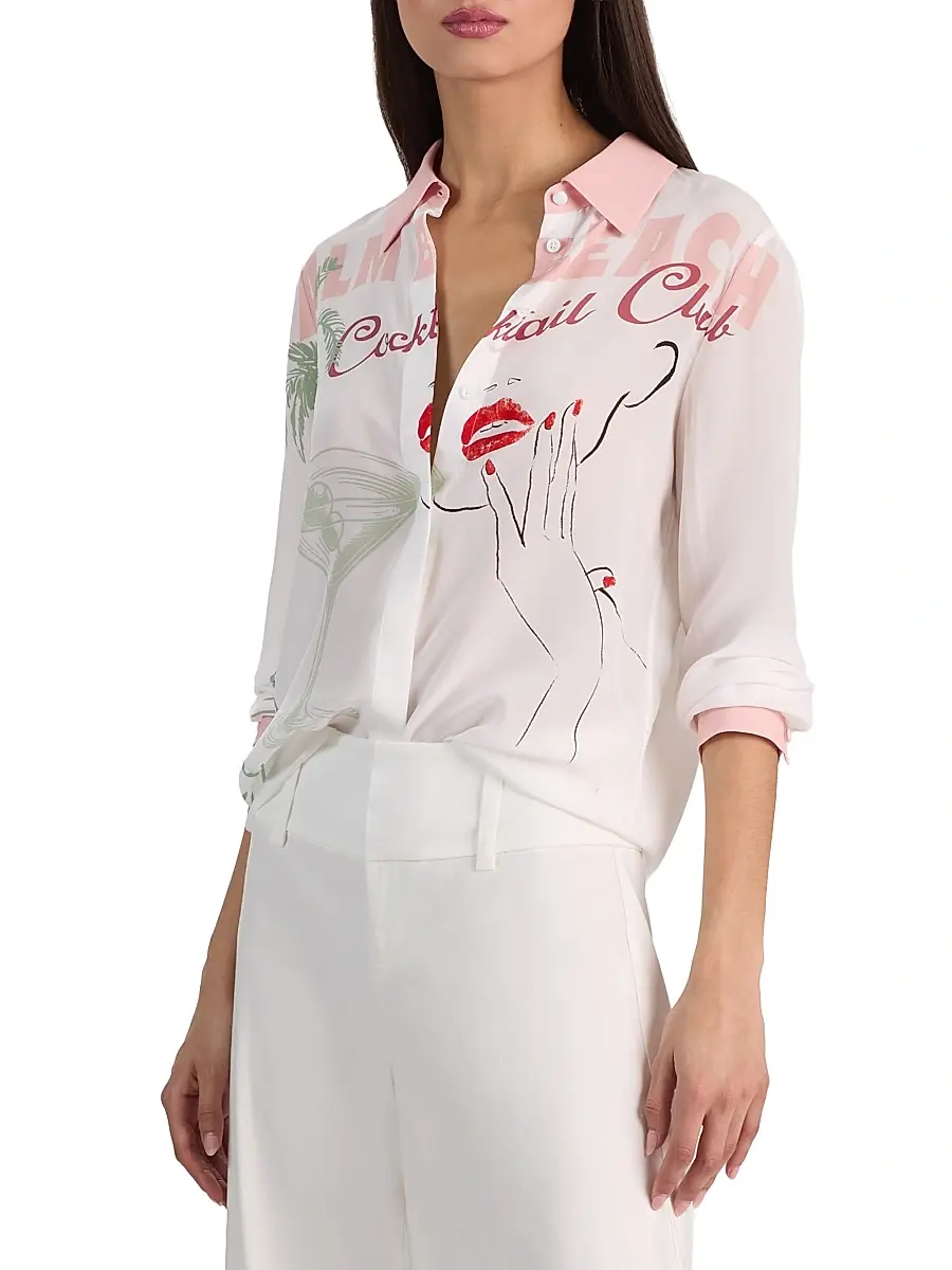 Alice + Olivia Women's Willa Cocktail Club Print Silk Blouse | Thumbnail 3