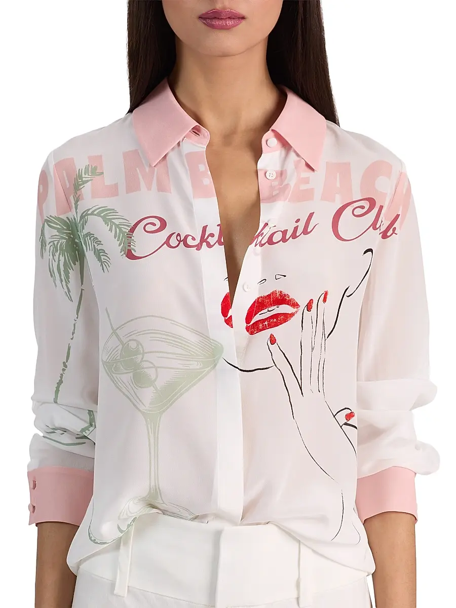 Alice + Olivia Women's Willa Cocktail Club Print Silk Blouse | Thumbnail 5