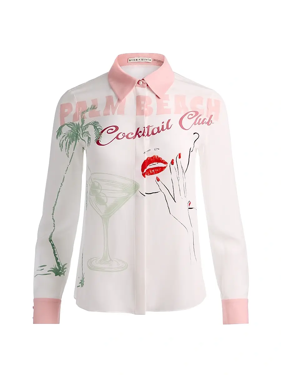 Alice + Olivia Women's Willa Cocktail Club Print Silk Blouse